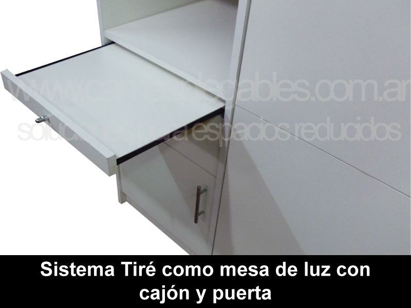 Mueble placard con cama rebatible para 1 y 2 plazas módulos estante tiré como mesa de luz.
