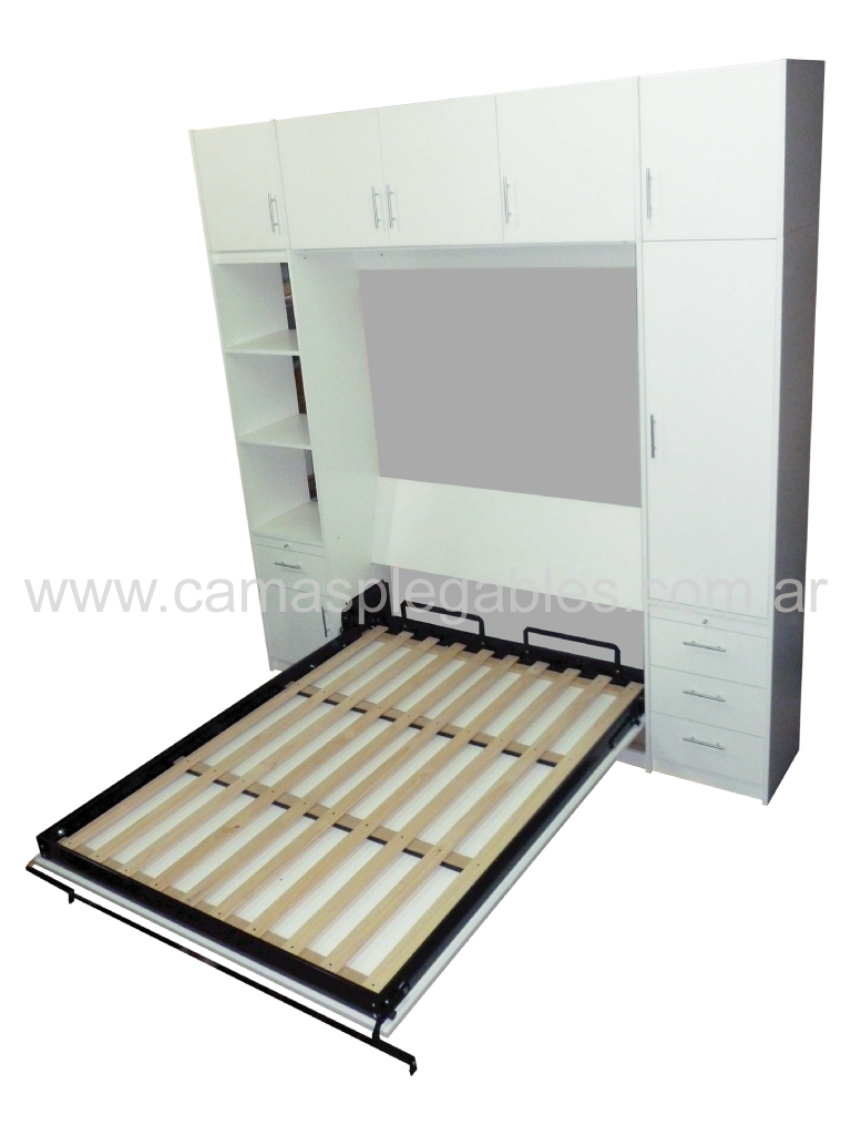 Mueble placard con cama rebatible para 1 y 2 plazas módulos laterales y bauleras.