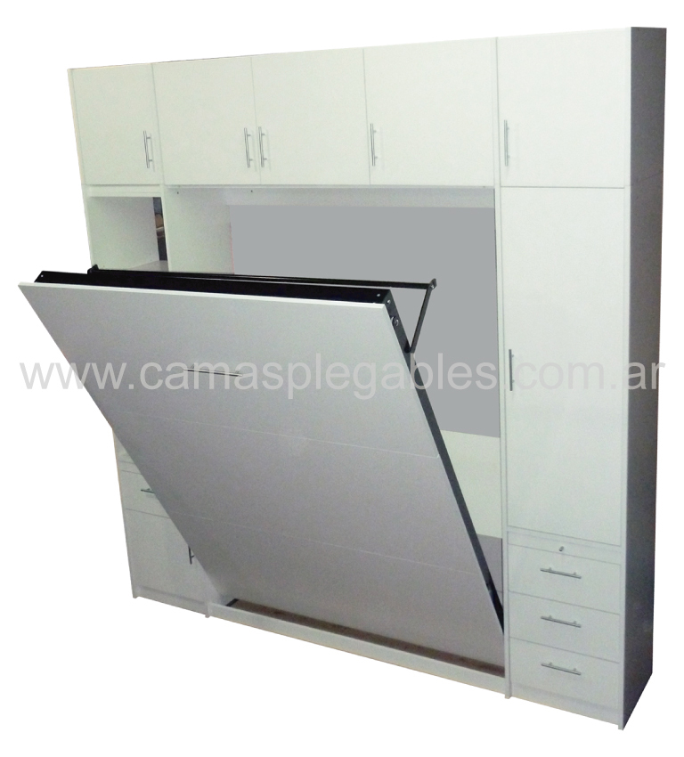 Mueble placard con cama rebatible para 1 y 2 plazas módulos laterales y bauleras.