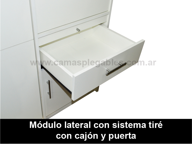 Módulo lateral con sistema tiré, como mesa de luz con cajón y puerta