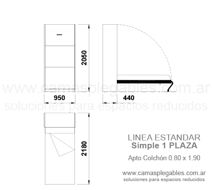 Mueble cama 1 plaza rebatible simple apto para colchón 0.80 x 1.90