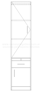 Módulo con 1 cajonera + puerta + cajón tiré + 3 estantes con puerta