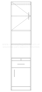 Módulo con 1 cajonera + puerta + cajón tiré + 1 estante con puerta + 2 espacios libres intermedios