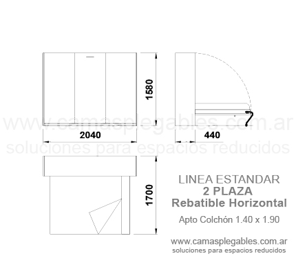 mueble cama rebatible horizontal 2 plazas simple