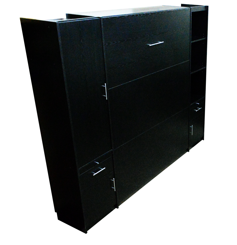 Mueble placar con cama rebatible plegable 2 plazas incorporada en melamina fresno-negro 1