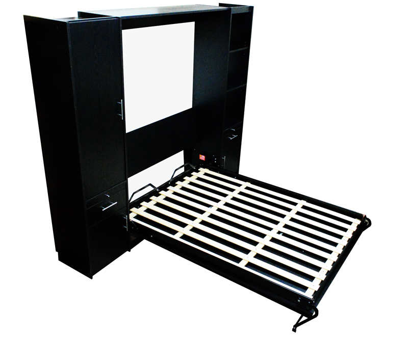 Mueble placar con cama rebatible plegable 2 plazas incorporada en melamina fresno-negro 3