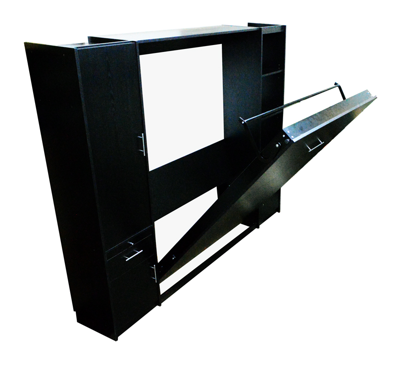 Mueble placar con cama rebatible plegable 2 plazas incorporada en melamina fresno-negro 2